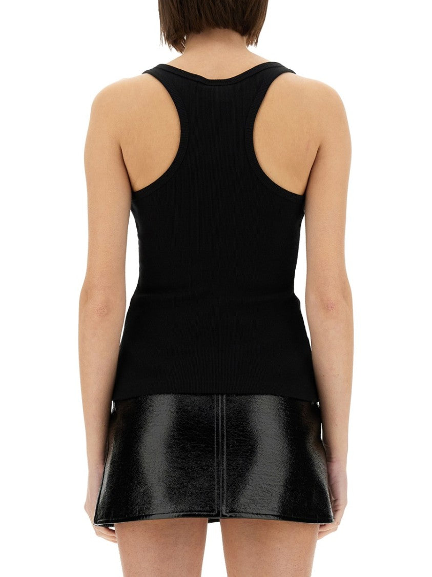 Courrèges Ribbed Black Tank Top With Adjustable Straps
