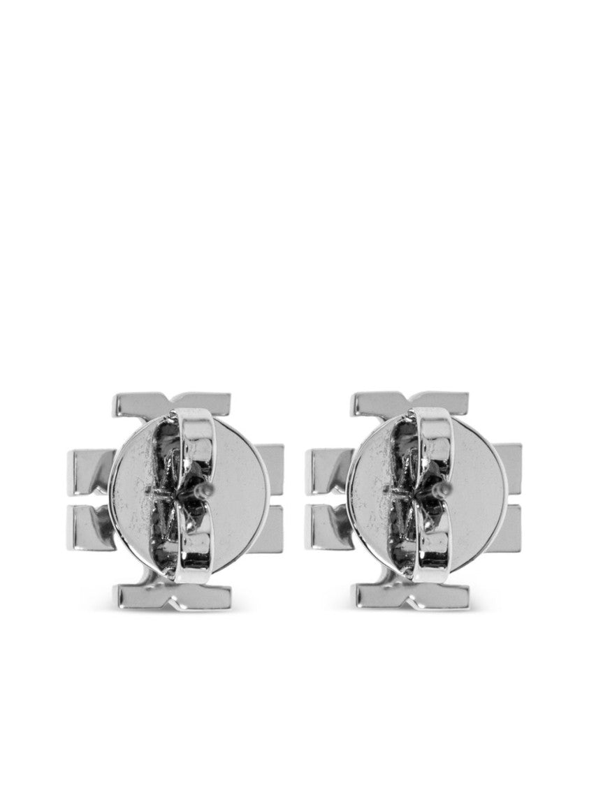 Tory Burch Silver-Tone Double T Motif Stud Earrings With Sparkling Crystals