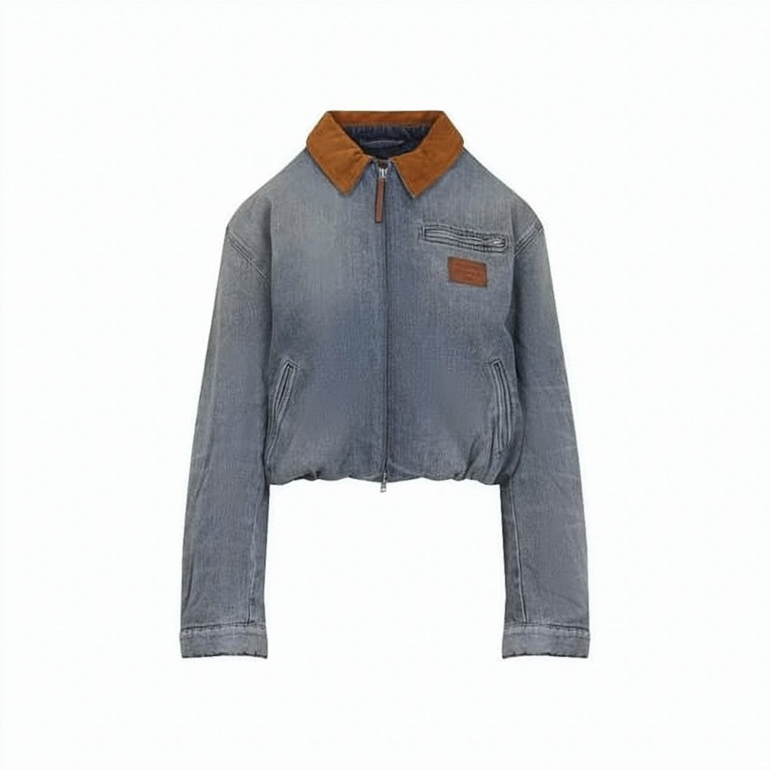 Acne Studios Washed Denim Jacket With Brown Suede Collar