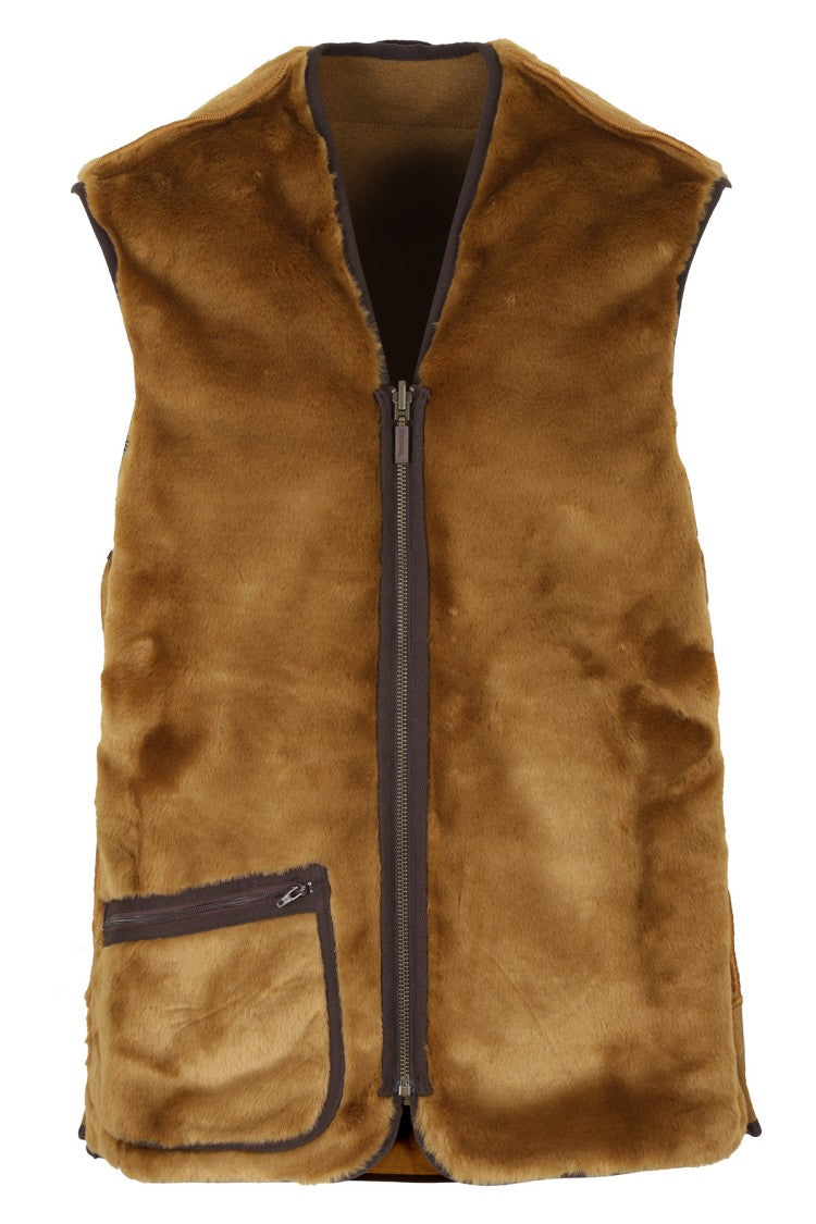 Barbour Plush Acrylic Gilet With Zipper And Contrast Trim