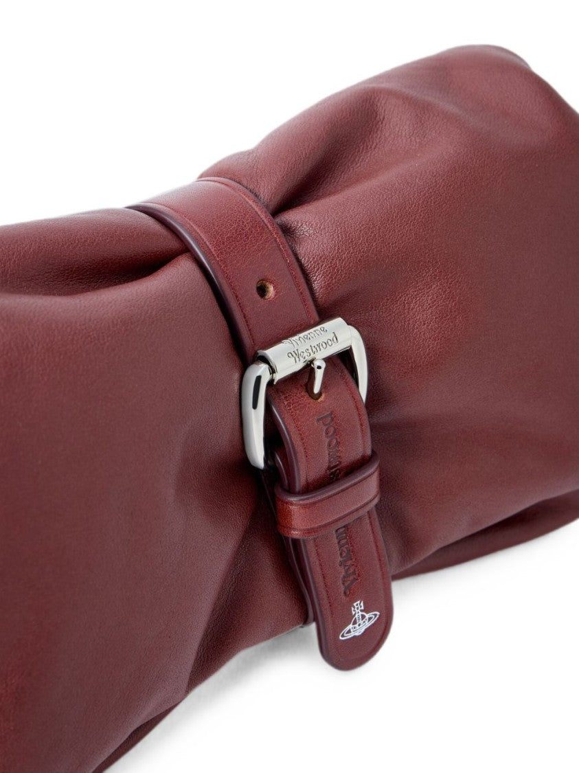 Vivienne Westwood Gathered Leather Clutch Bag With Silver Buckle