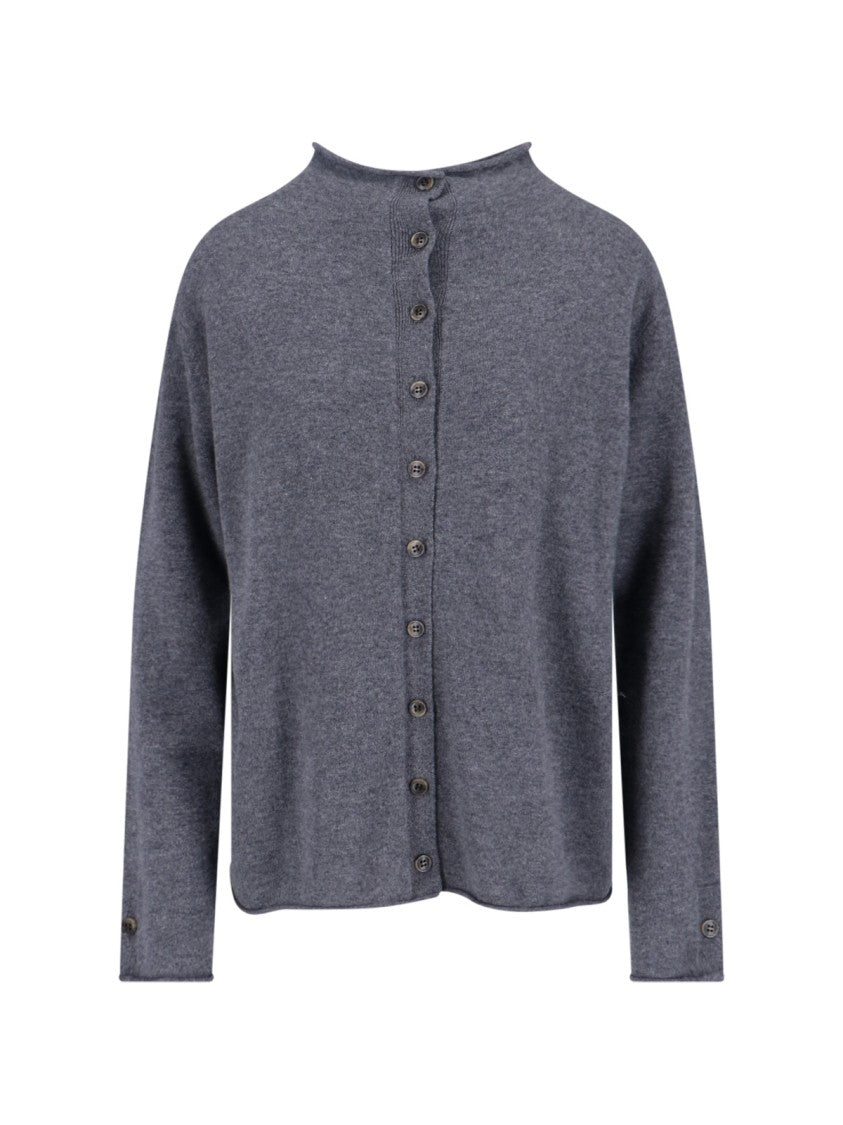 Lisa Yang Button-Down Grey Knit Sweater With Cropped Silhouette