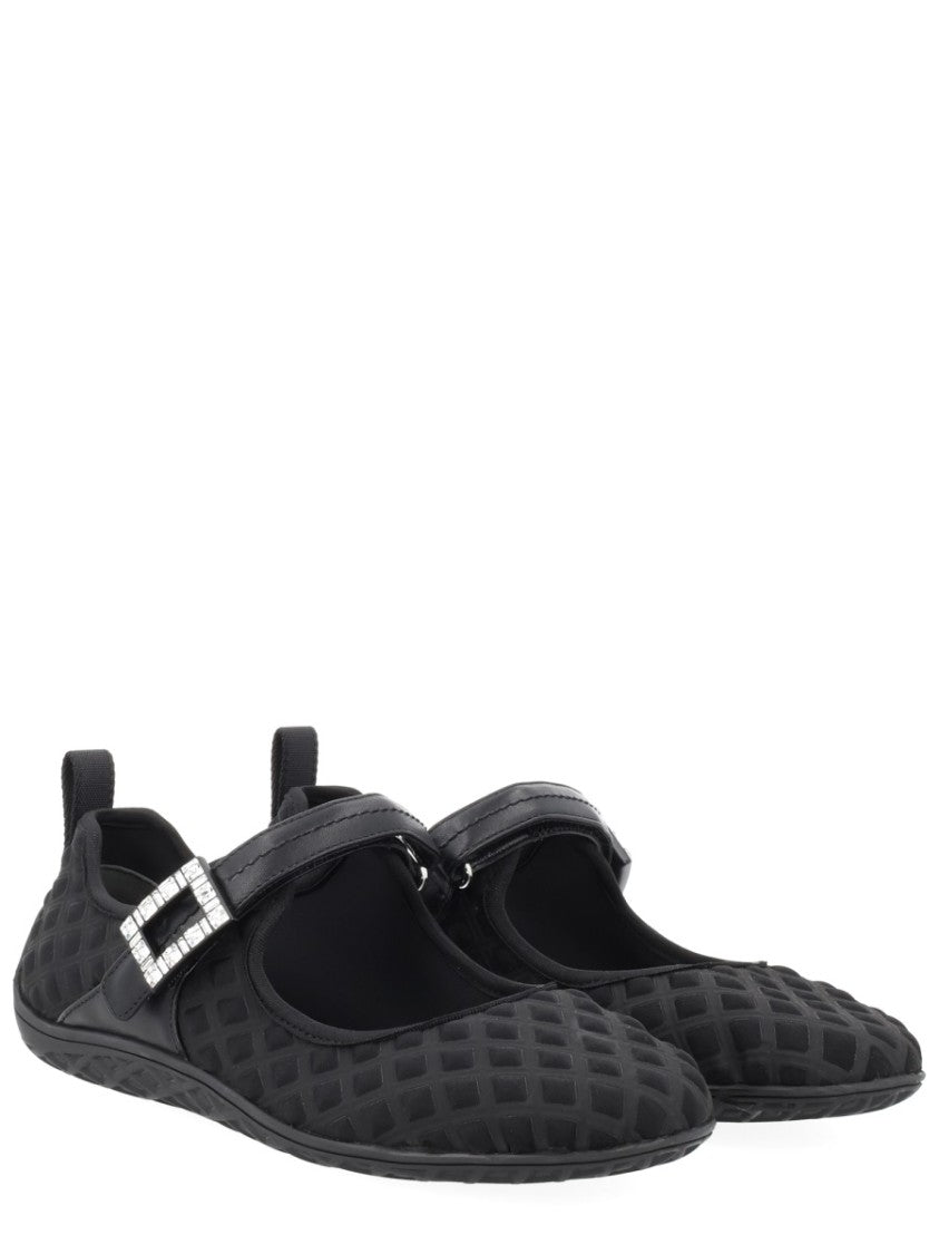 Roger Vivier Viv Low Textured Mesh Buckle Flats
