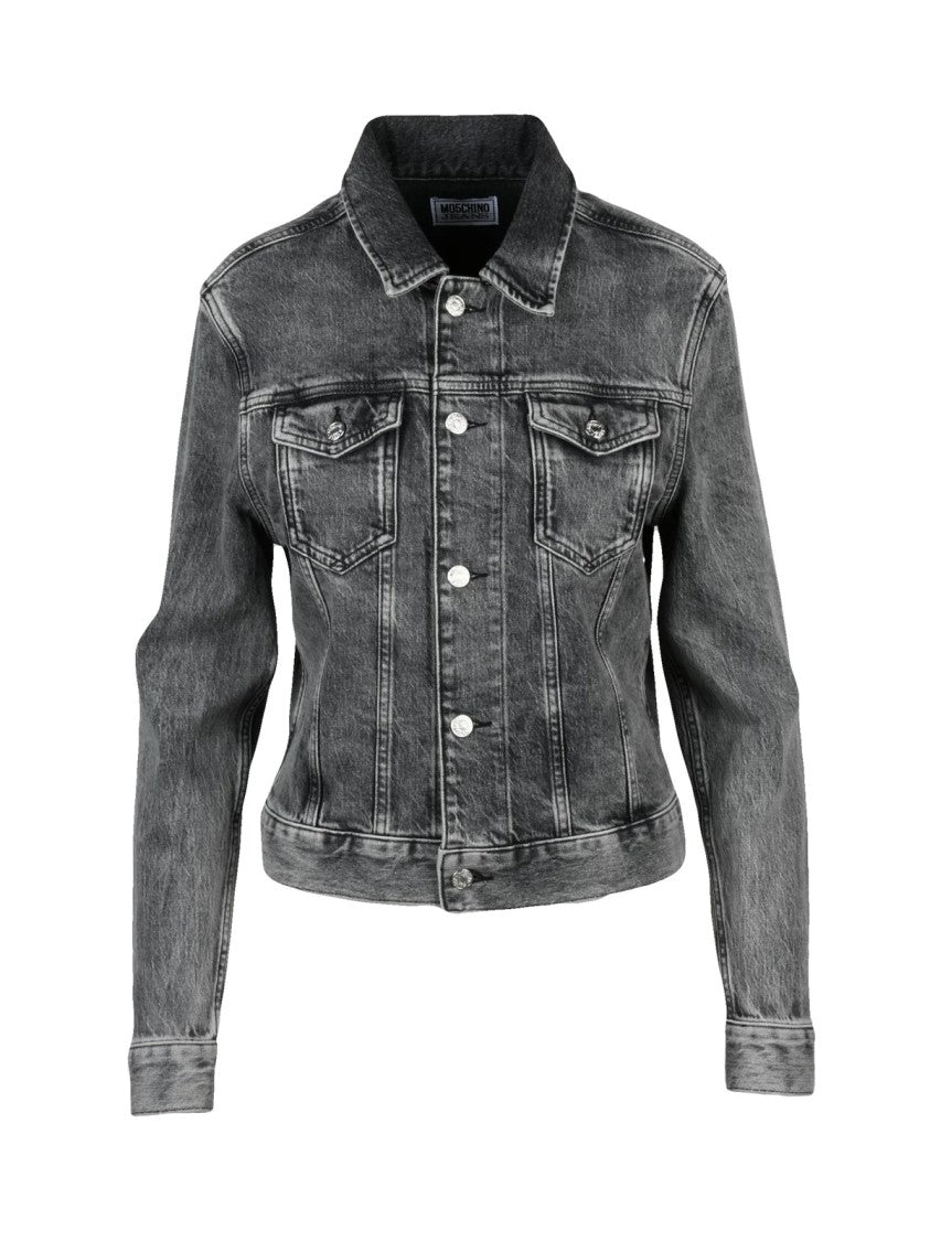 Mo5ch1no Jeans Black Stretch Button-Up Cotton Denim Jacket