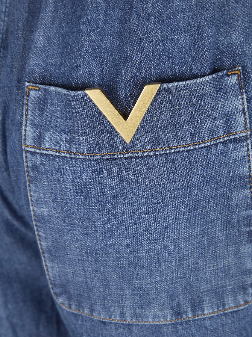 Valentino Garavani Medium Blue Chambray Denim Pants With Adjustable Waistband