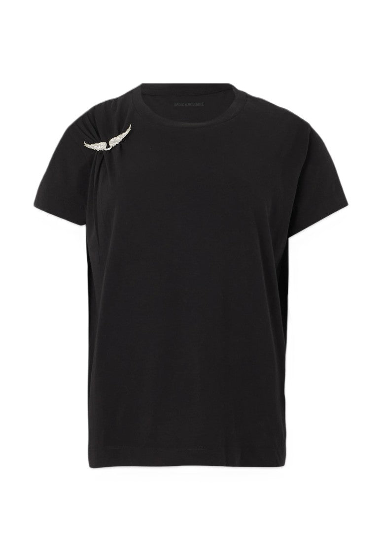 Zadig & Voltaire Short-Sleeved T-Shirt With Silver Wing Brooch Detail