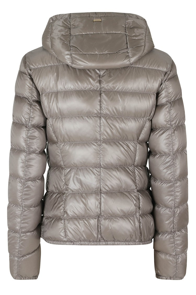 Herno Pearl Gray Giada High Neck Removable Hood Polyamide Down Jacket