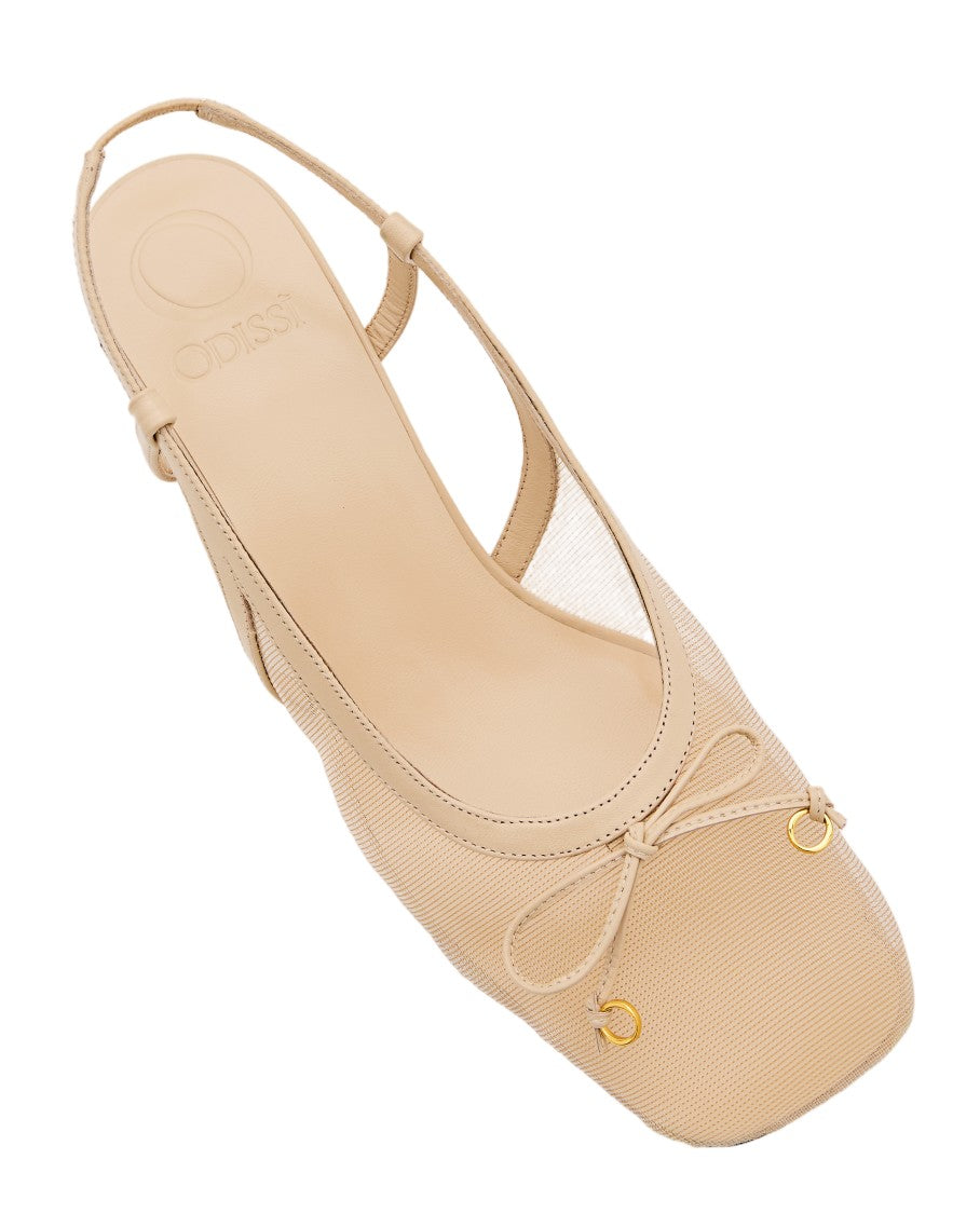 Odissi Slingback Pumps With Mesh Upper And Golden Bow Detail