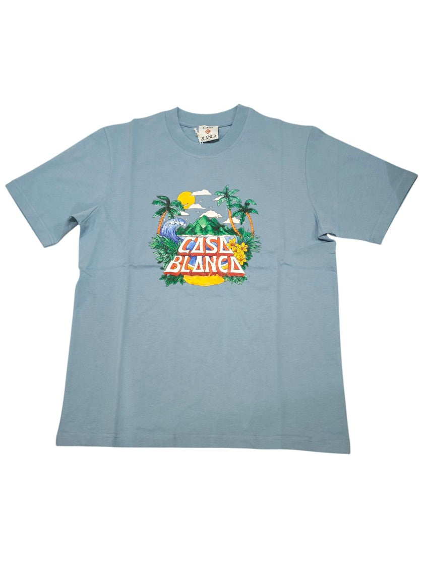 Casablanca Vibrant Graphic Short-Sleeve T-Shirt With Tropical Beach Scene