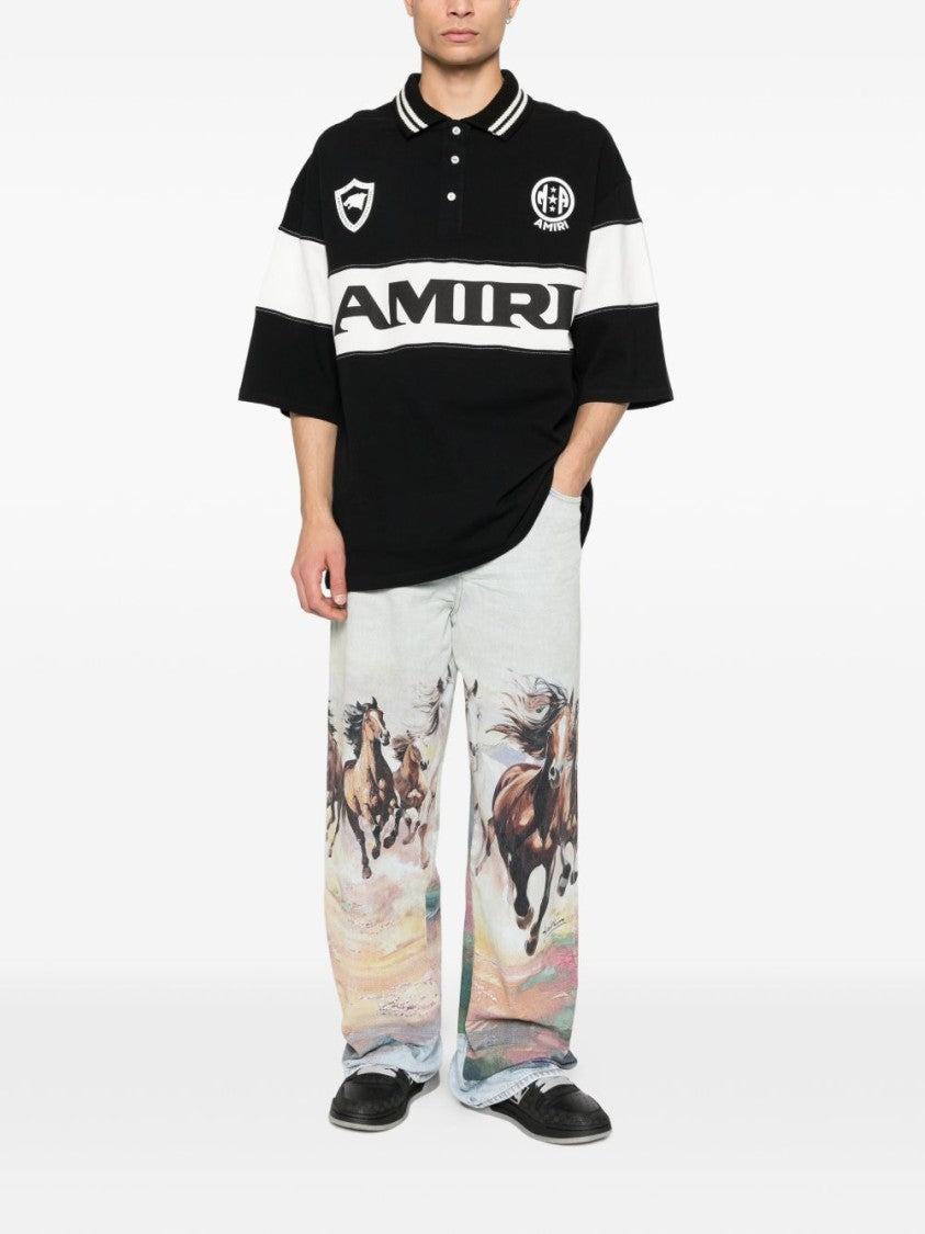 Amiri Black Polo Shirt With White Striped