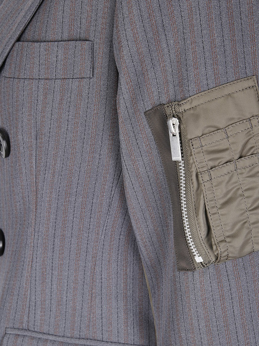 Sacai Jacket Stripe Doeskin X Nylon Twill