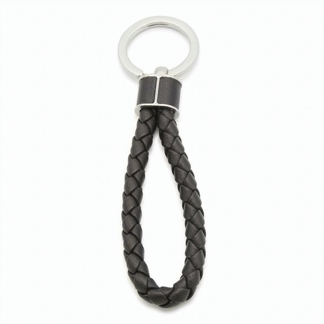 Bottega Veneta Braided Lambskin Keyring With Polished Metal Ring