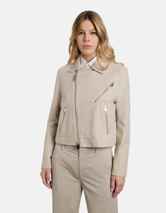 Dondup Cropped Jacket With Asymmetrical Zipper And Minimalist Design