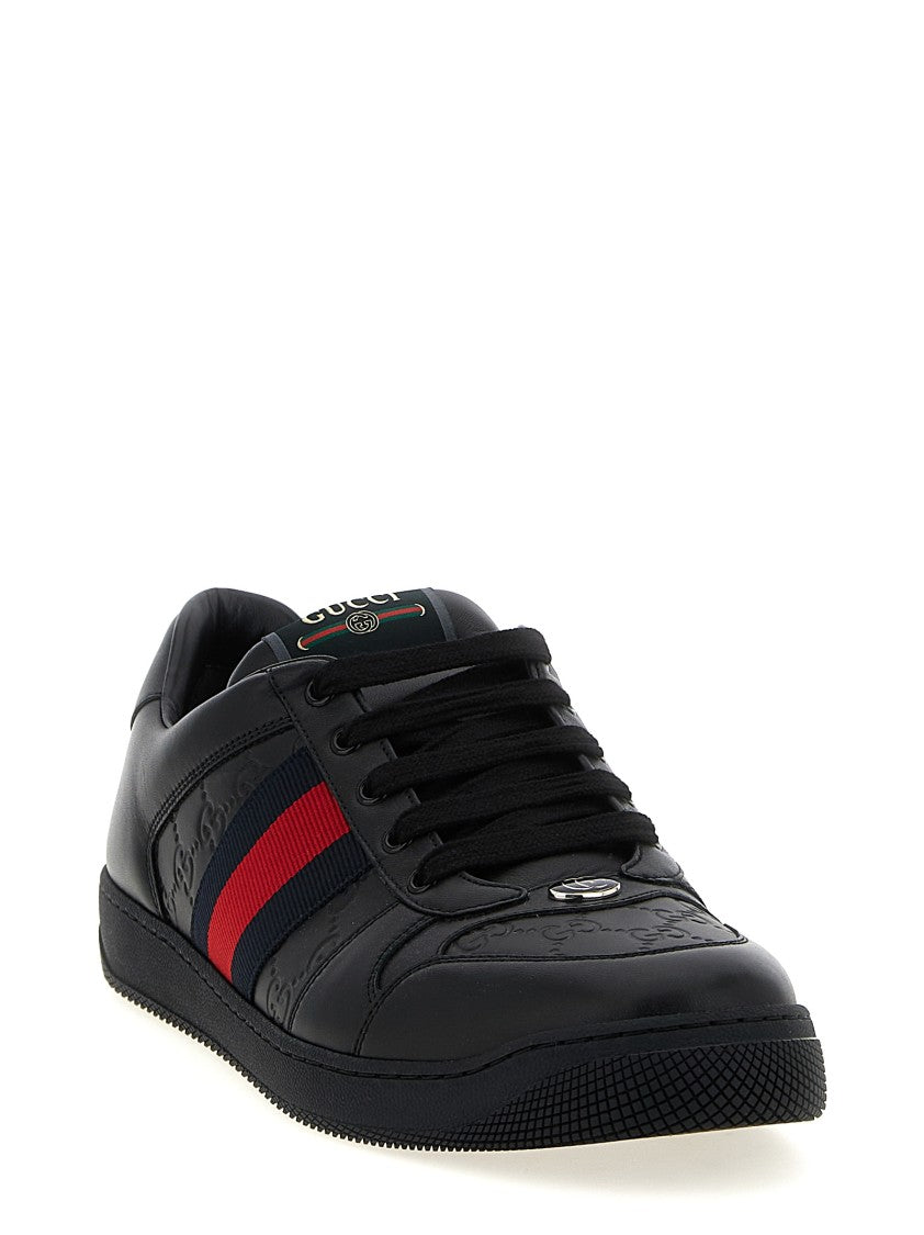 Gucci Low-Top Black Leather Sneakers With Embossed Gg