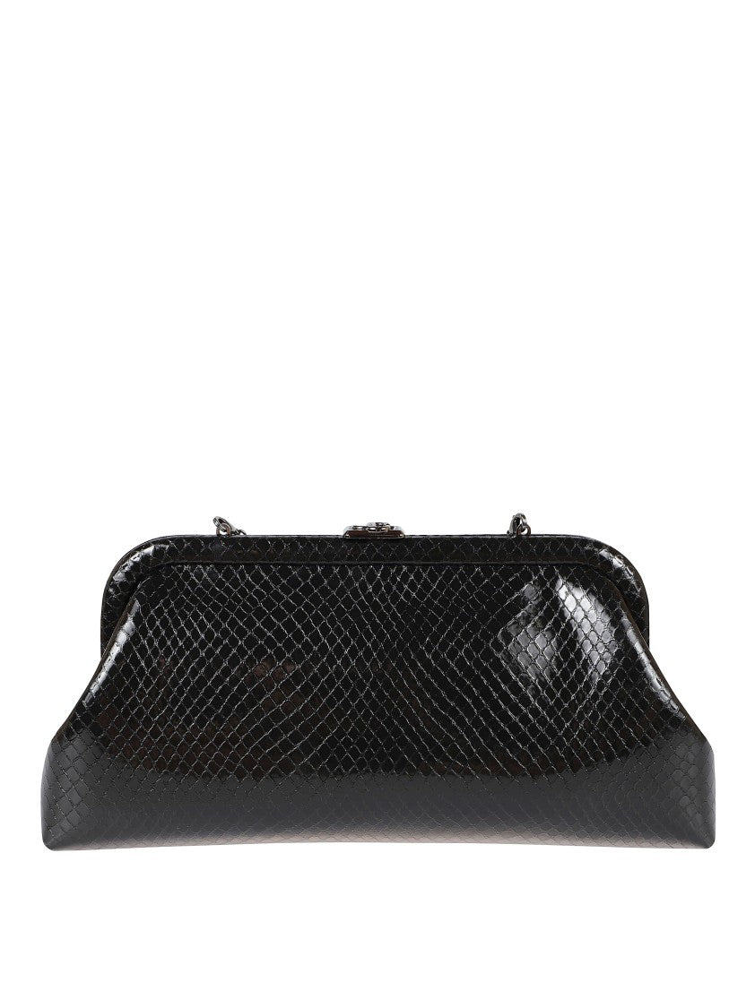 Jimmy Choo Structured Black Snakeskin-Effect Clutch Bag