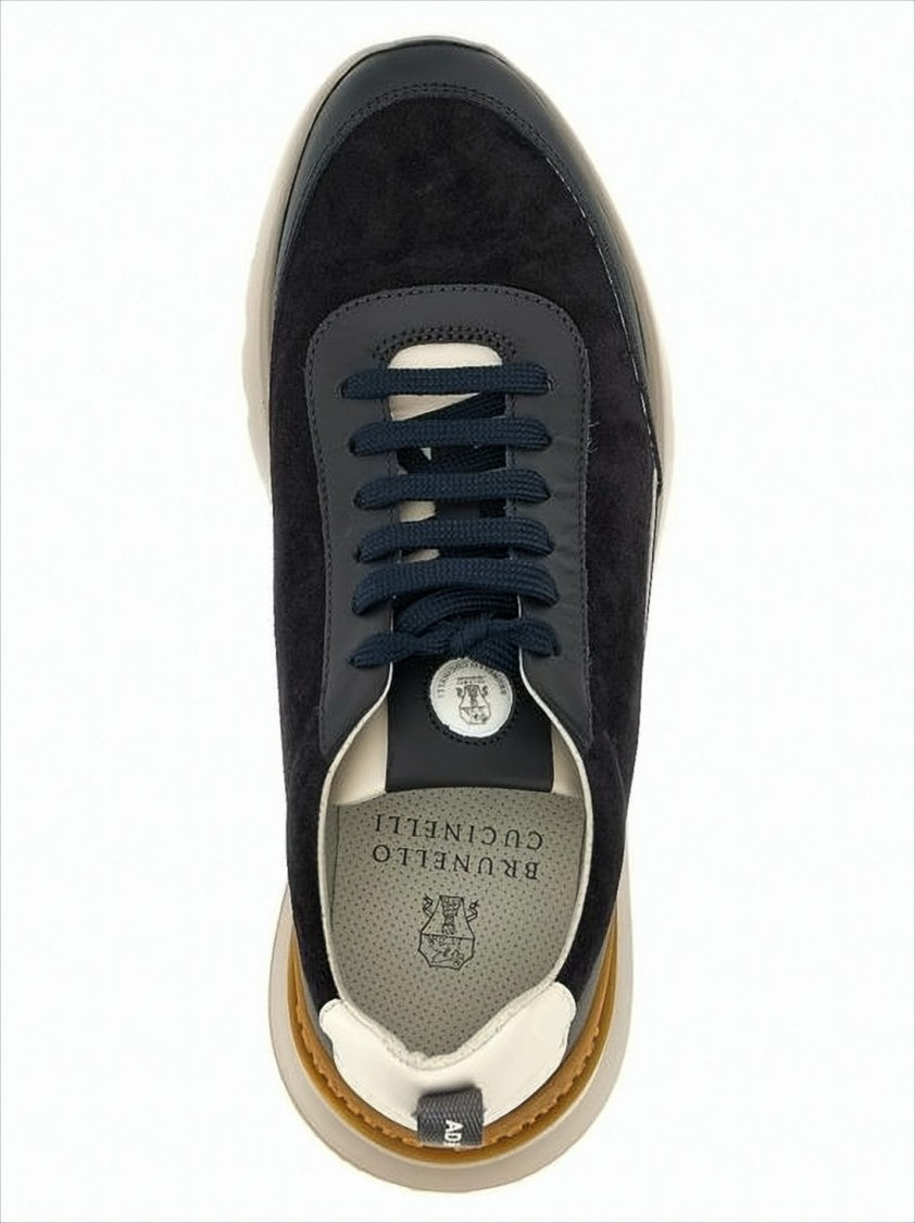 Brunello Cucinelli Calf Leather Sneakers With Contrasting Accents And Gum Sole