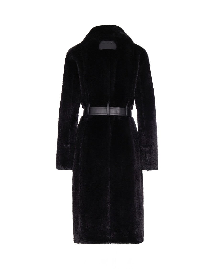 Patrizia Pepe Faux Fur Coat With Maxi Collar And Logo Buttons