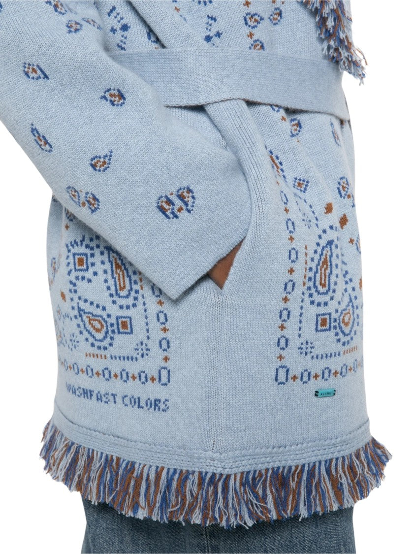 Alanui Bandana-Inspired Jacquard Cardigan With Fringed Edges