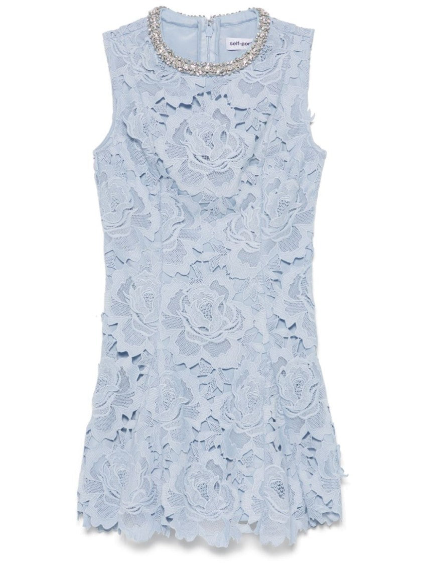Self-Portrait Floral Lace Mini Dress With Beaded Collar