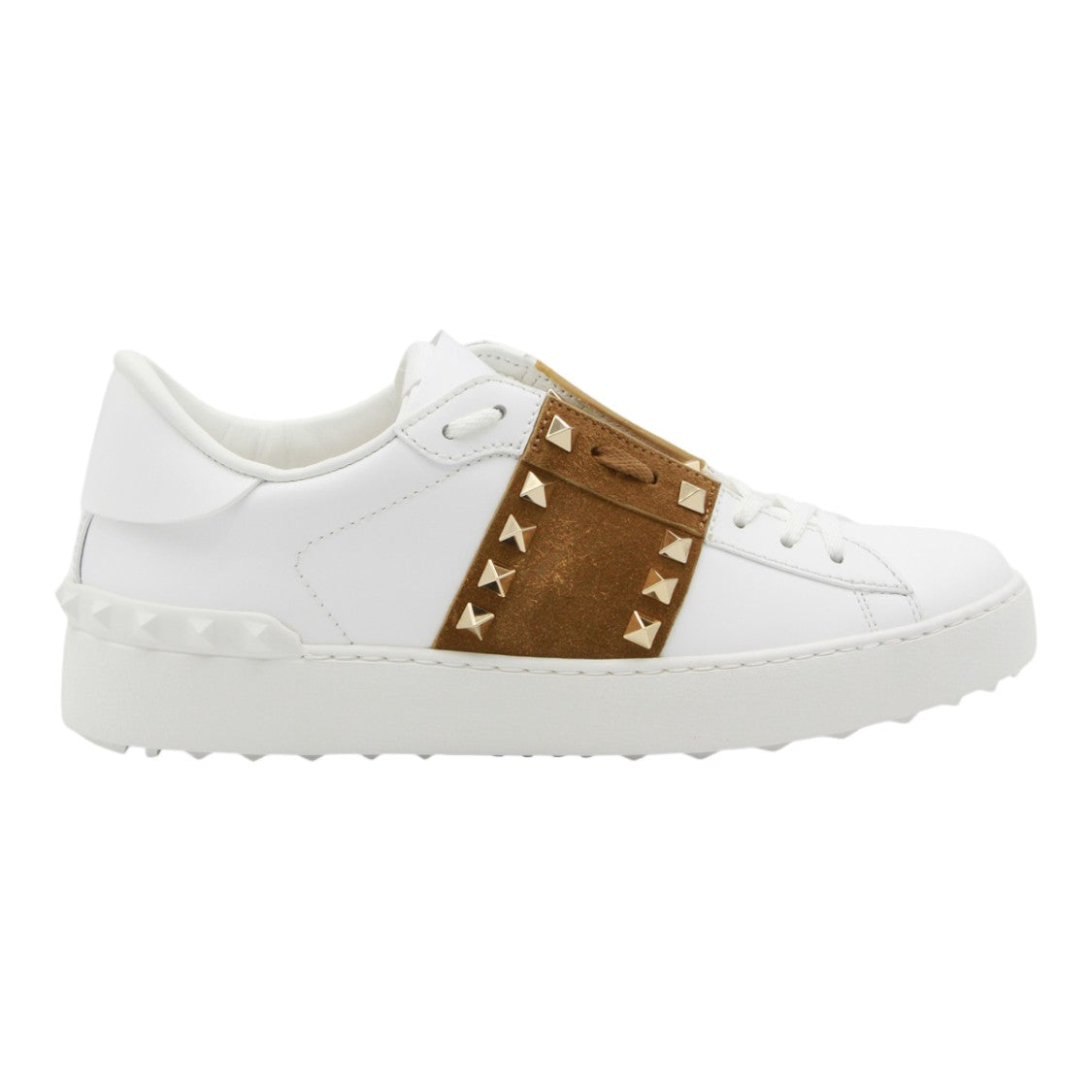 Valentino Garavani White Leather Sneakers With Brown Suede Strap