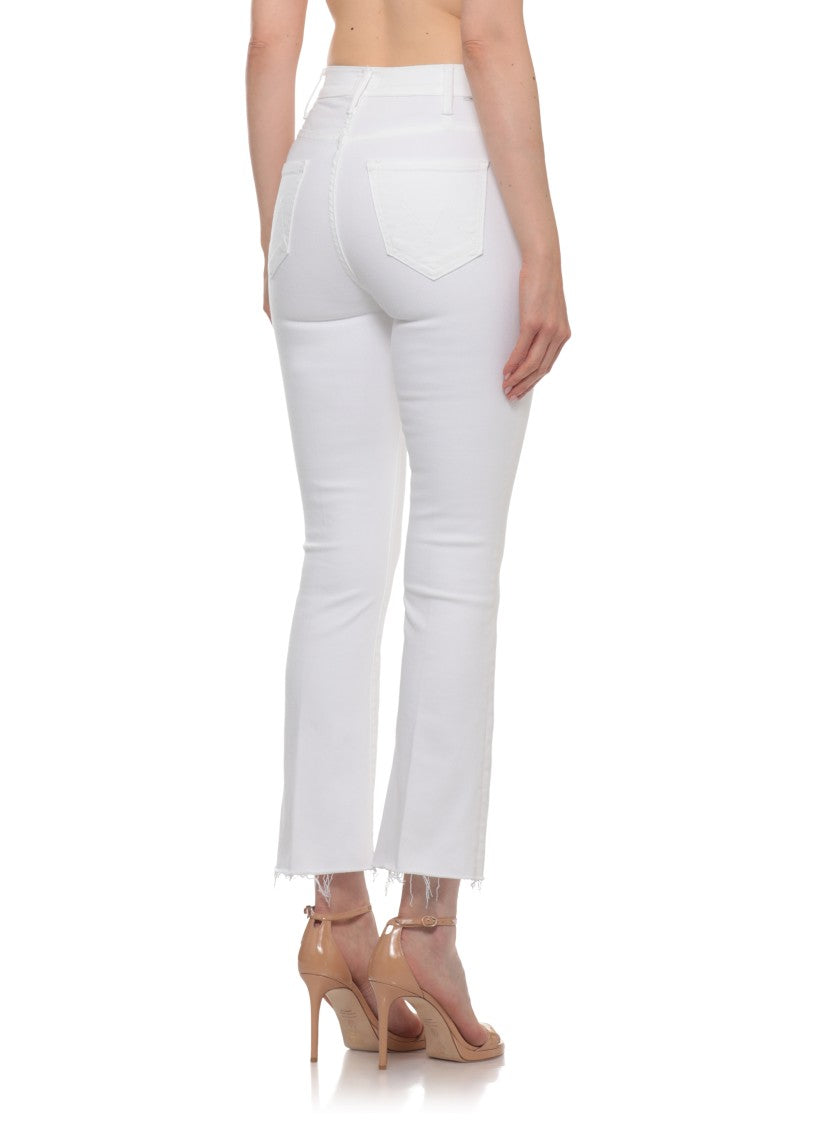 Mother White Fringed Frayed Cotton Jeans