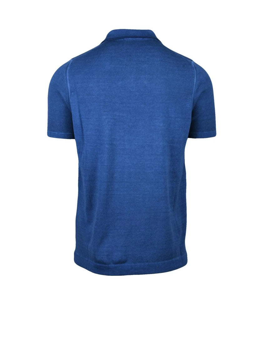 Alpha Studio Indigo Cotton Knit Polo