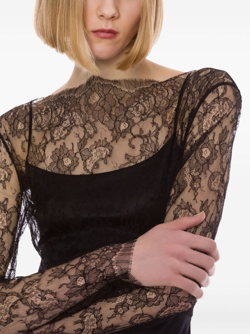 Alberta Ferretti Black Satin And Floral Lace Maxi Dress