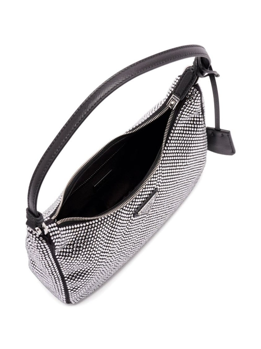 Prada Compact Crystal-Studded Minibag With Leather Handle