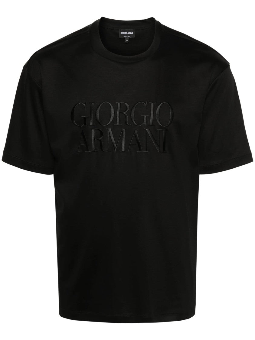 Giorgio Armani Black Embossed Detail Cotton Short-Sleeve T-Shirt