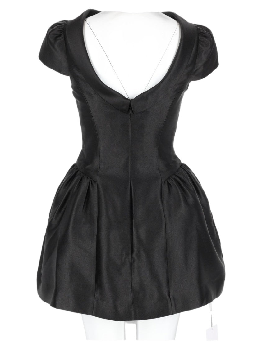 Self-Portrait Structured Black Mini Dress With Voluminous Skirt And Puff Sleeves