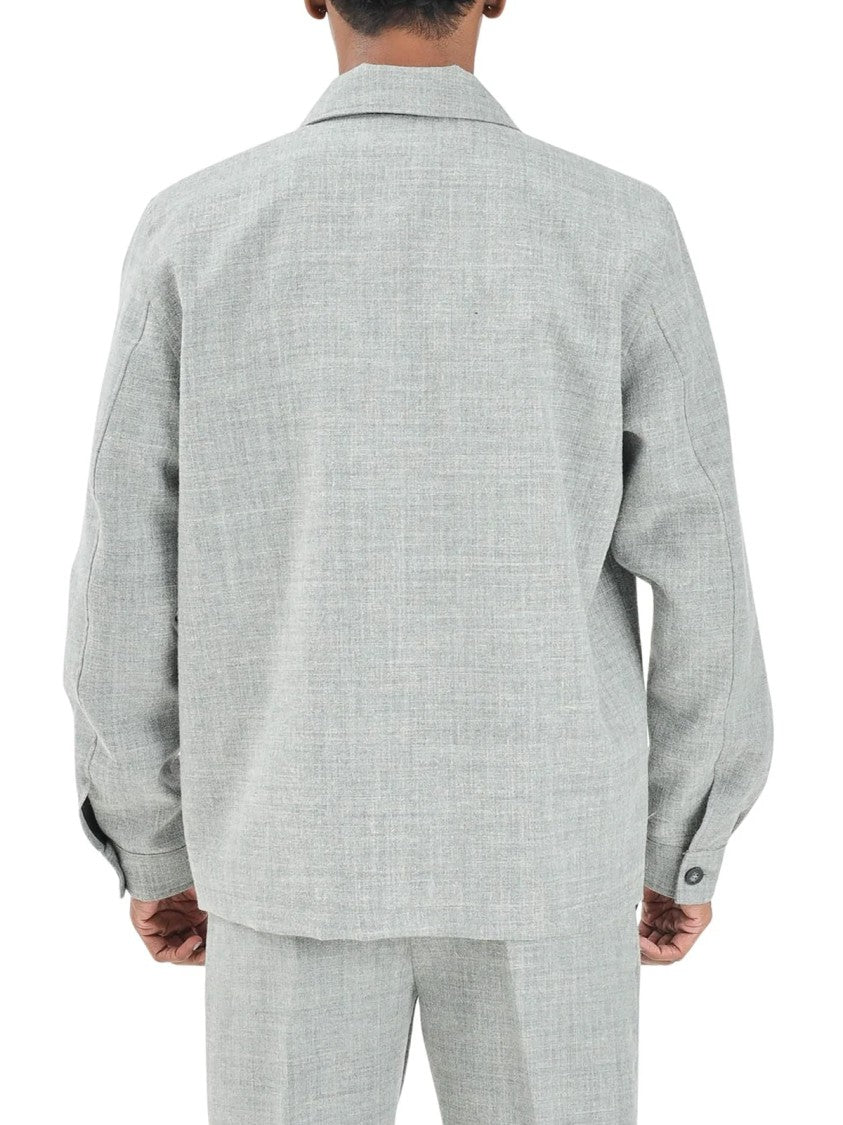 I M Brian Grey Flap Pockets Wool-Linen Blend Casual Shirt