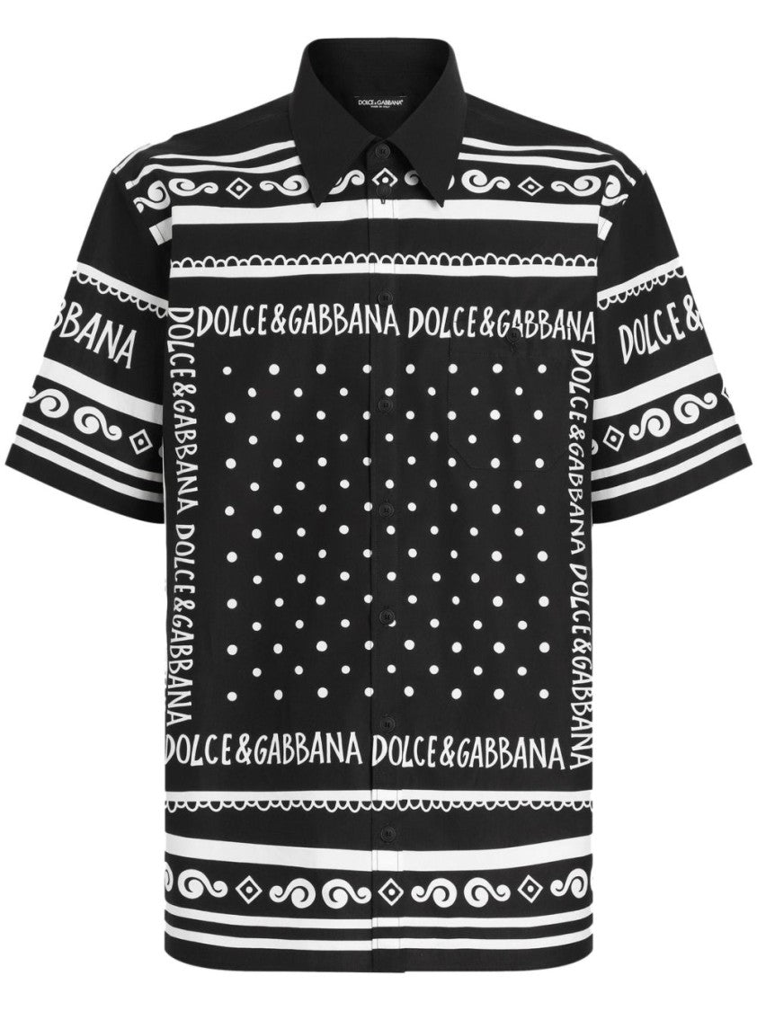 Dolce & Gabbana Contrasting White Patterned Black Button-Up Shirt