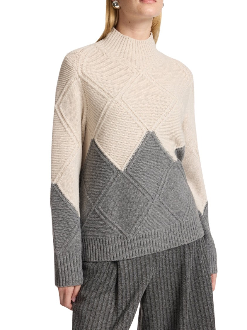 Elena Miro` High-Neck Color-Block Wool Turtleneck