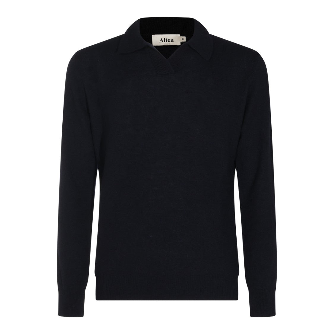 Altea Navy Wool Knit Sweater With V-Neck And Classic Collar