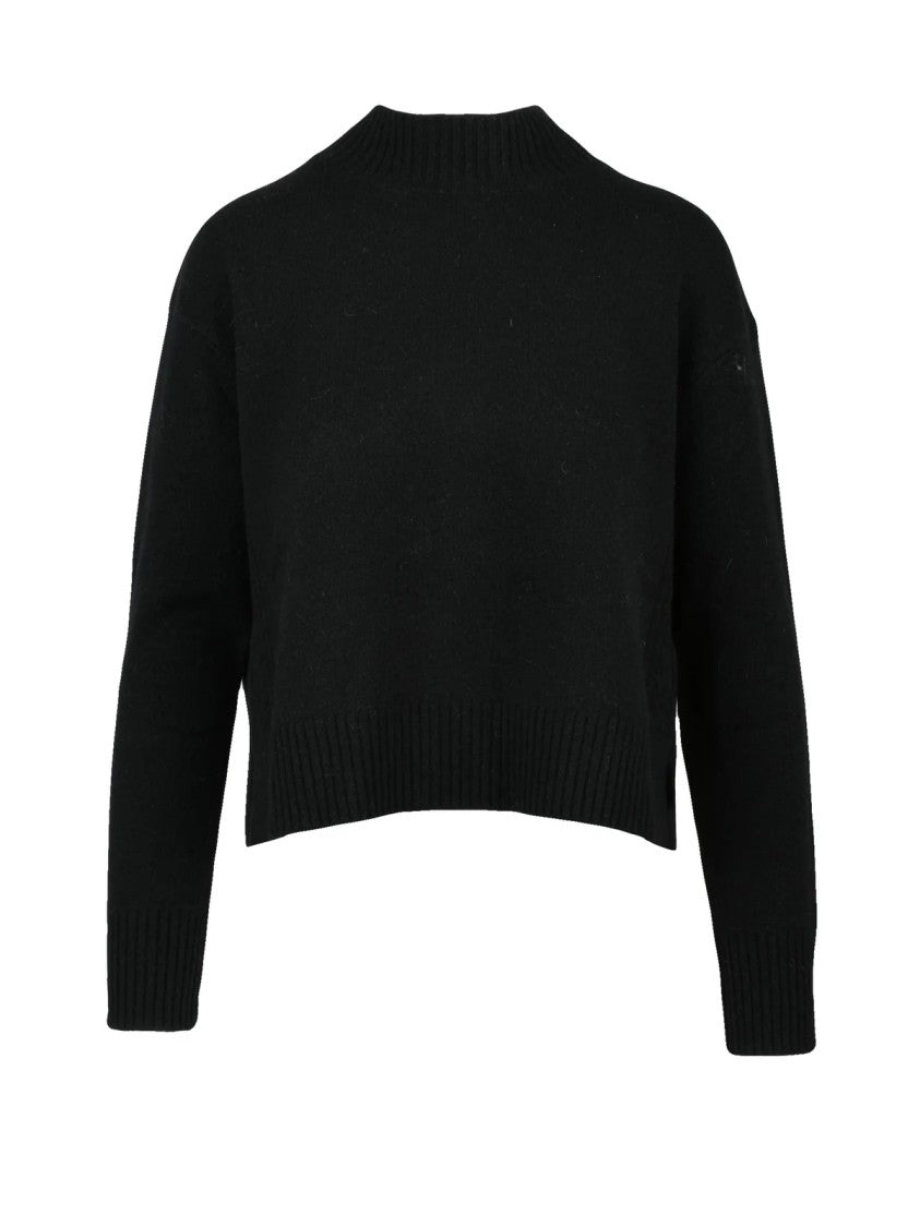 Kaos High Neck Black Knit Sweater With Ribbed Details