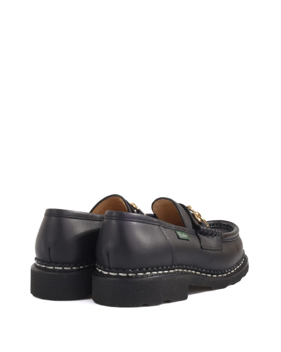 Paraboot Black Leather Loafers With Rounded Toe