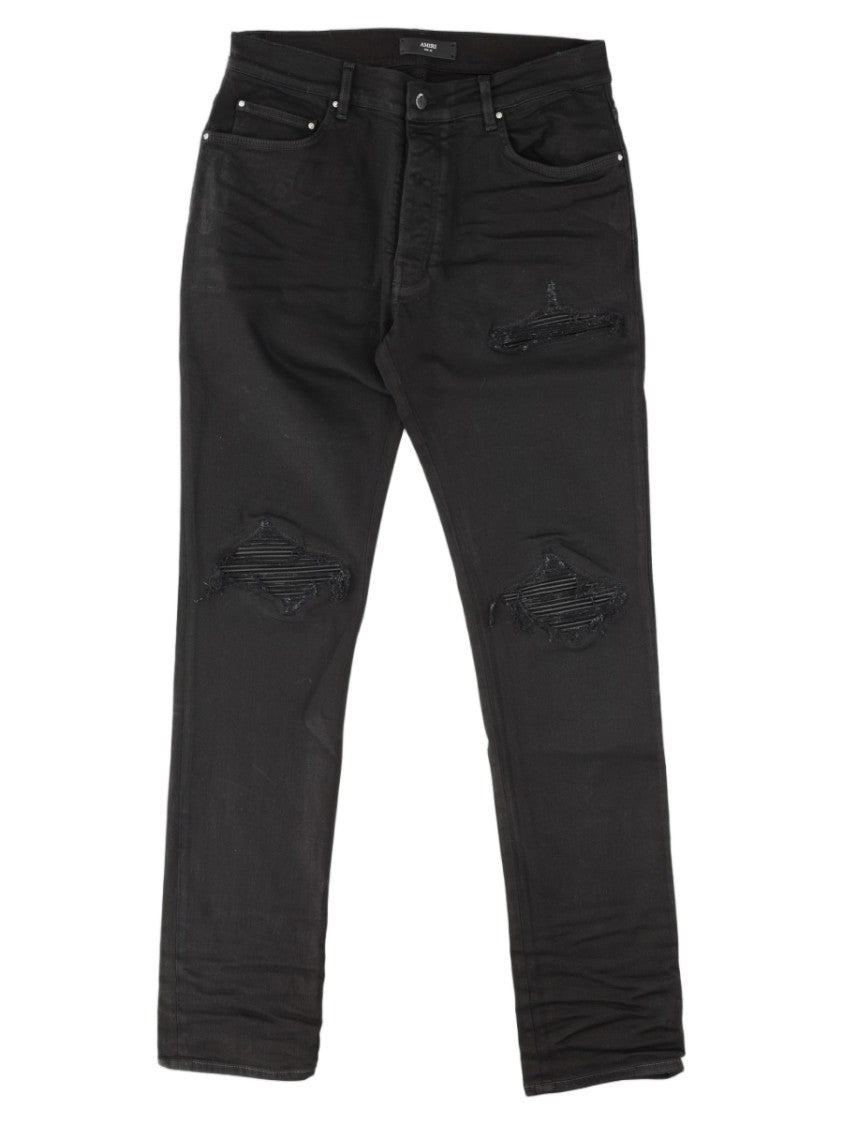 Amiri Slim Fit Distressed Black Cotton Jeans