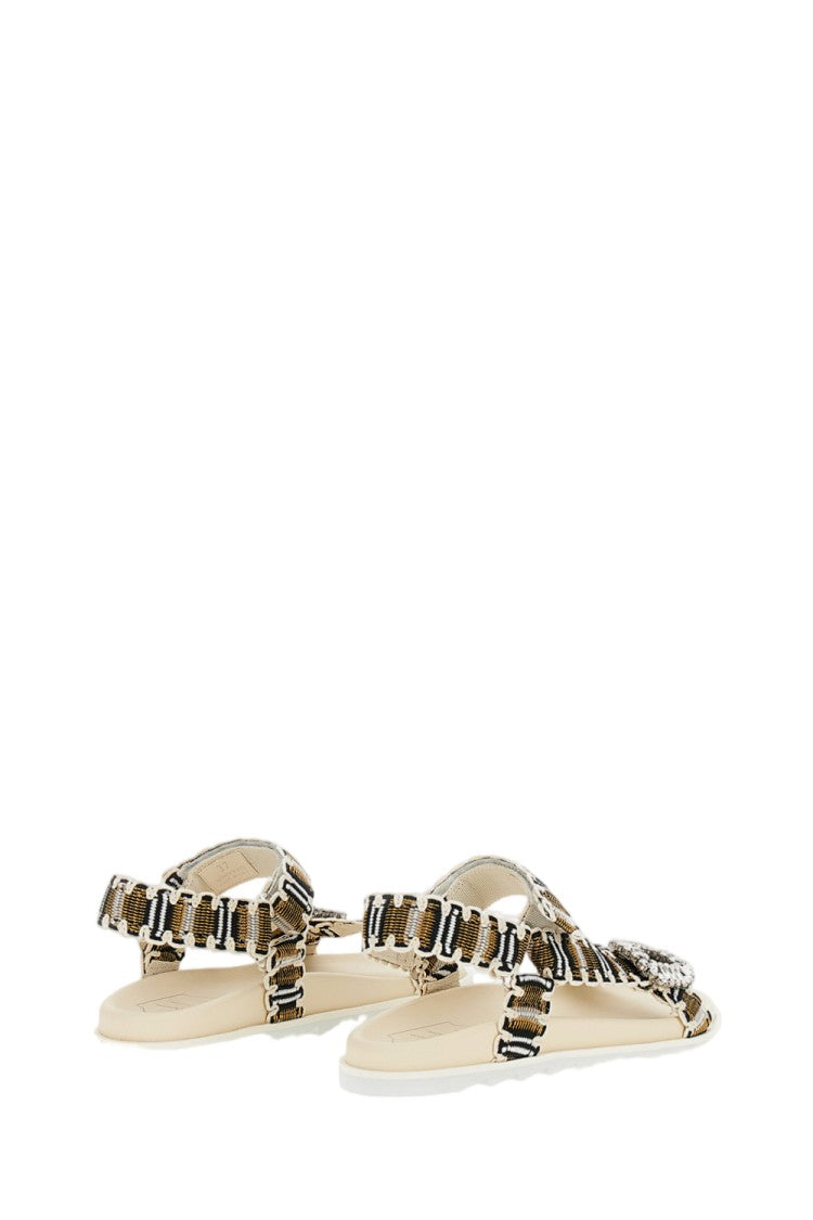 Roger Vivier Multicolored Woven Flat Sandals With Crystal Embellishment