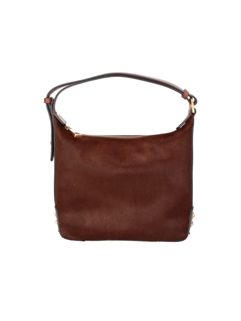 Tod's Brown Calfskin Suede Metal Dots Shoulder Bag