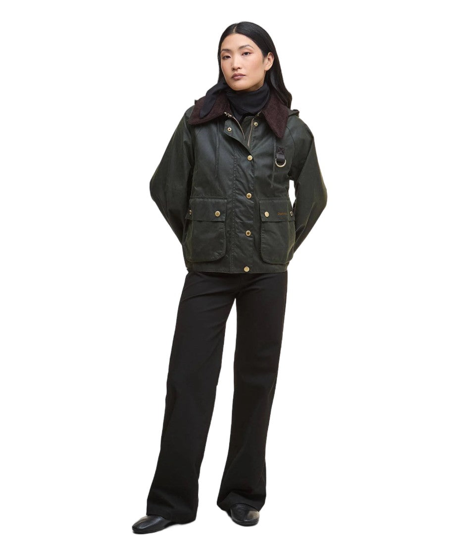 Barbour Reighton Corduroy Collar Flap Pockets Waxed Cotton Jacket