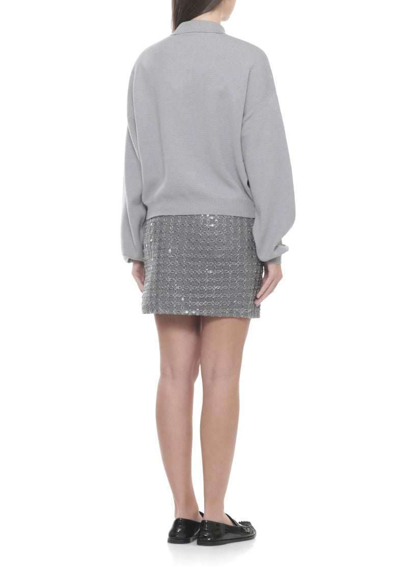 Rotate Grey Slinky Knit Polo Shirt