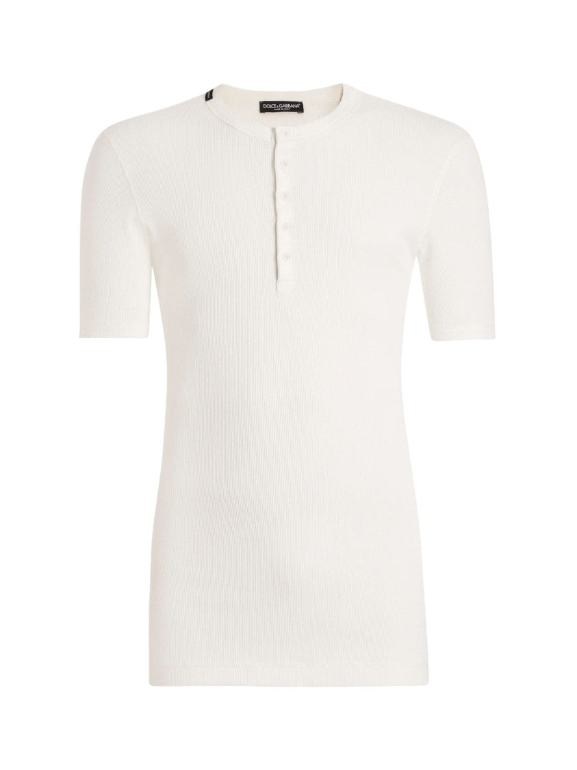 Dolce & Gabbana Natural White Ribbed Knit T-Shirt