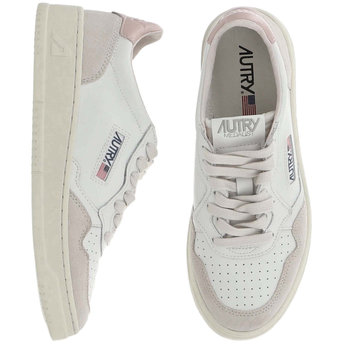 Autry White/Pink Medalist Low Leather Sneakers