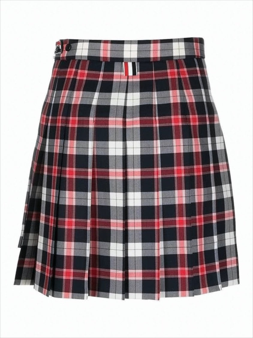 Thom Browne Pleated Plaid Mini Skirt With Structured Waistband