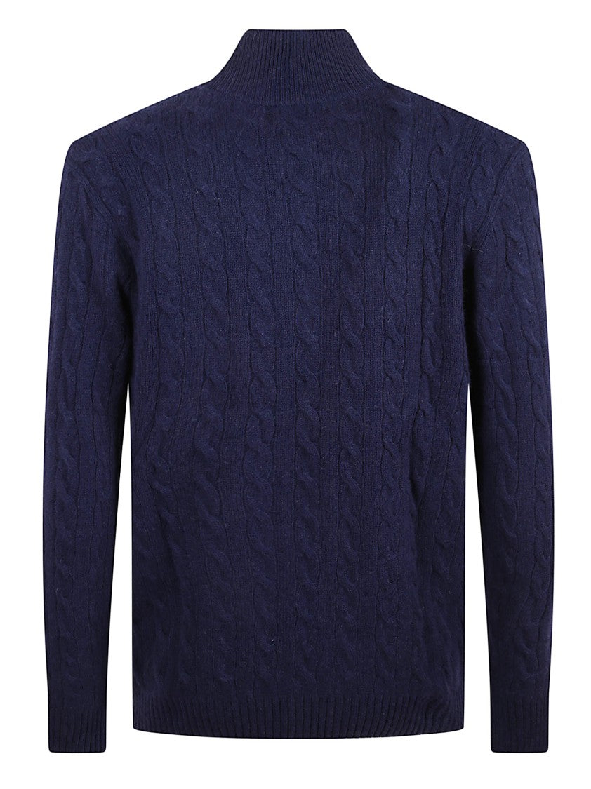 Polo Ralph Lauren Blue Cable-Knit Cashmere Blend Sweater With High Collar