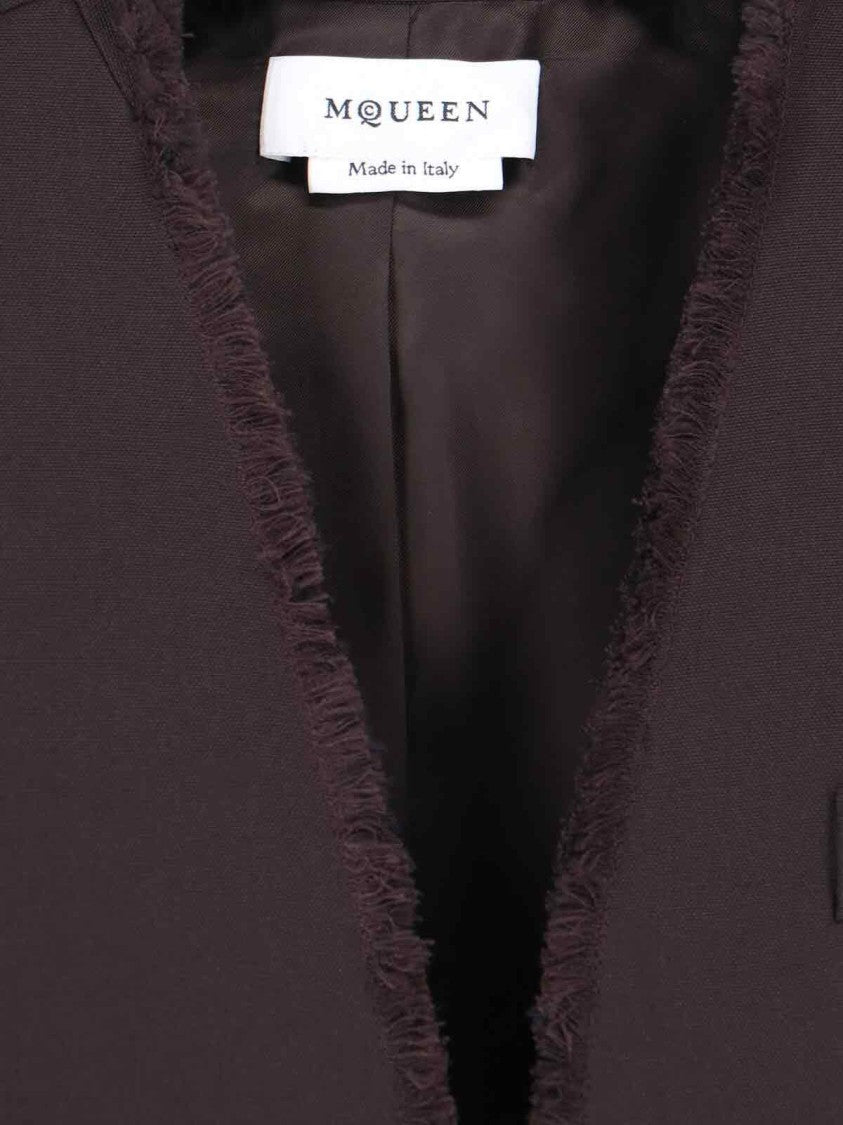 Alexander Mcqueen Tailored Brown Wool Blazer With Frayed Edges And Asymmetrical Hem