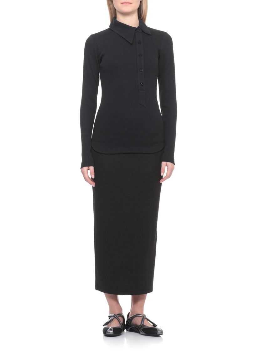 The Attico Black Asymmetric Ribbed Long Sleeve Top