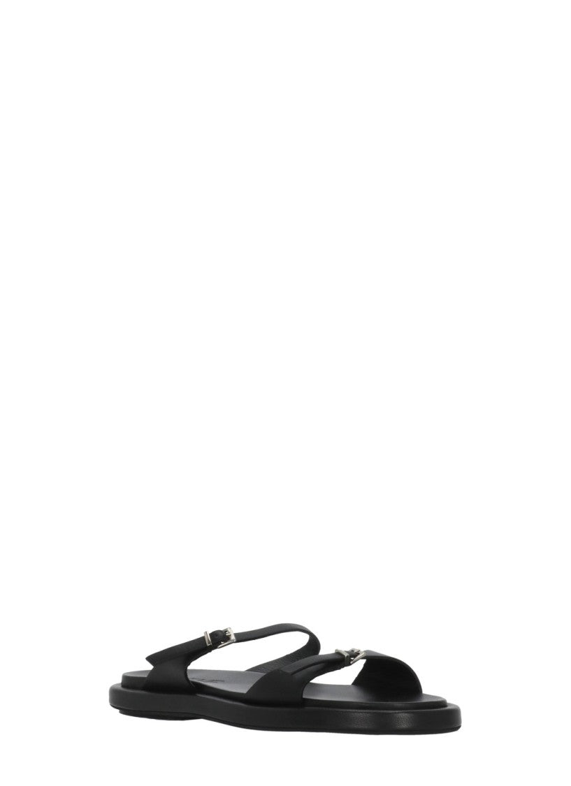Poeve Black Two Adjustable Straps Leather Sandals