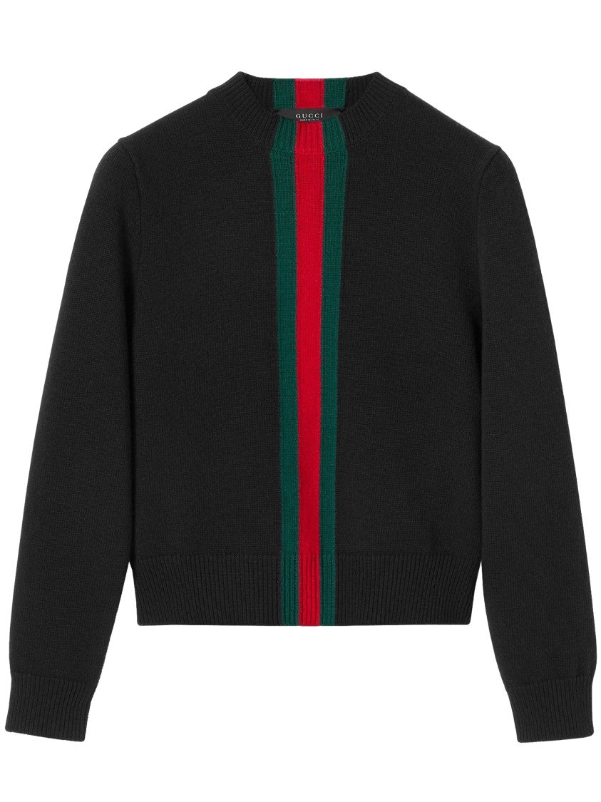 Gucci Black Knit Sweater Red/Green Vertical Stripes