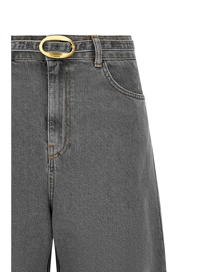 Twin-Set Anthracite Gray Seasonal Fit Belted Denim Jeans